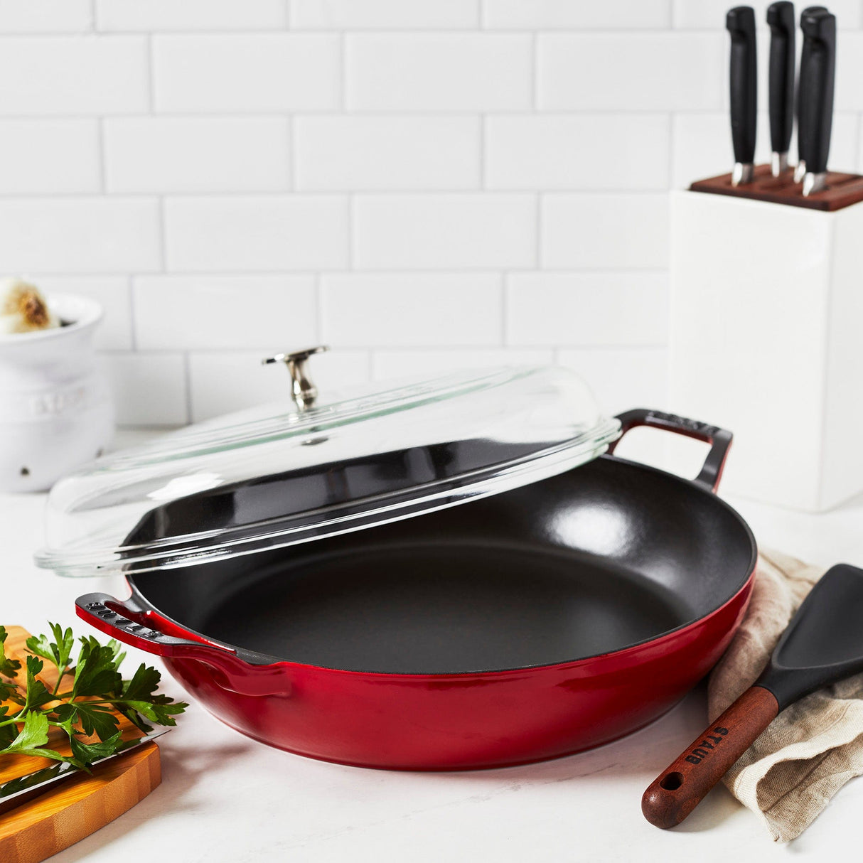 Staub Cast Iron 3.5-qt Braiser with Glass Lid - Cherry