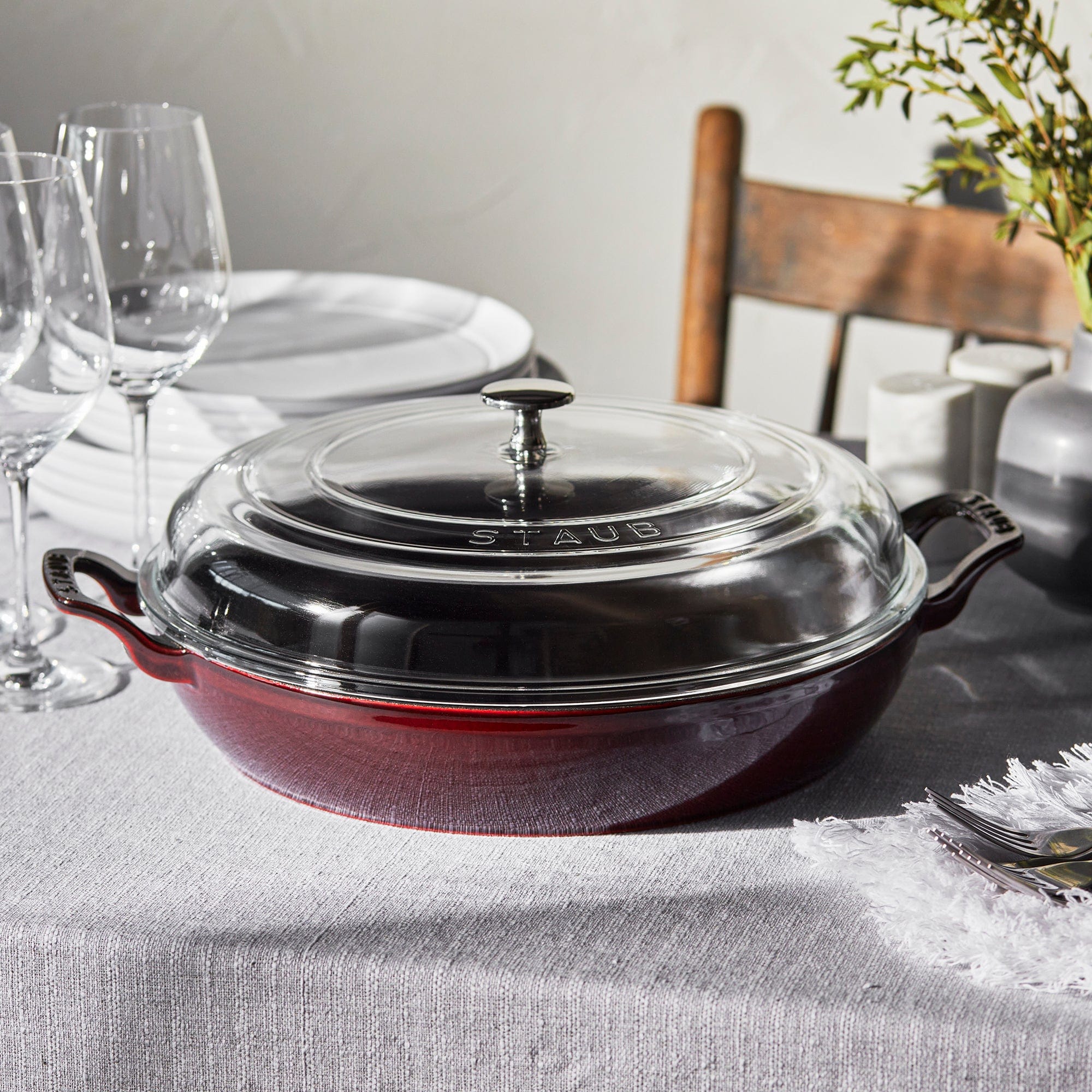 Staub Cast Iron 3.5-qt Braiser with Glass Lid - Grenadine