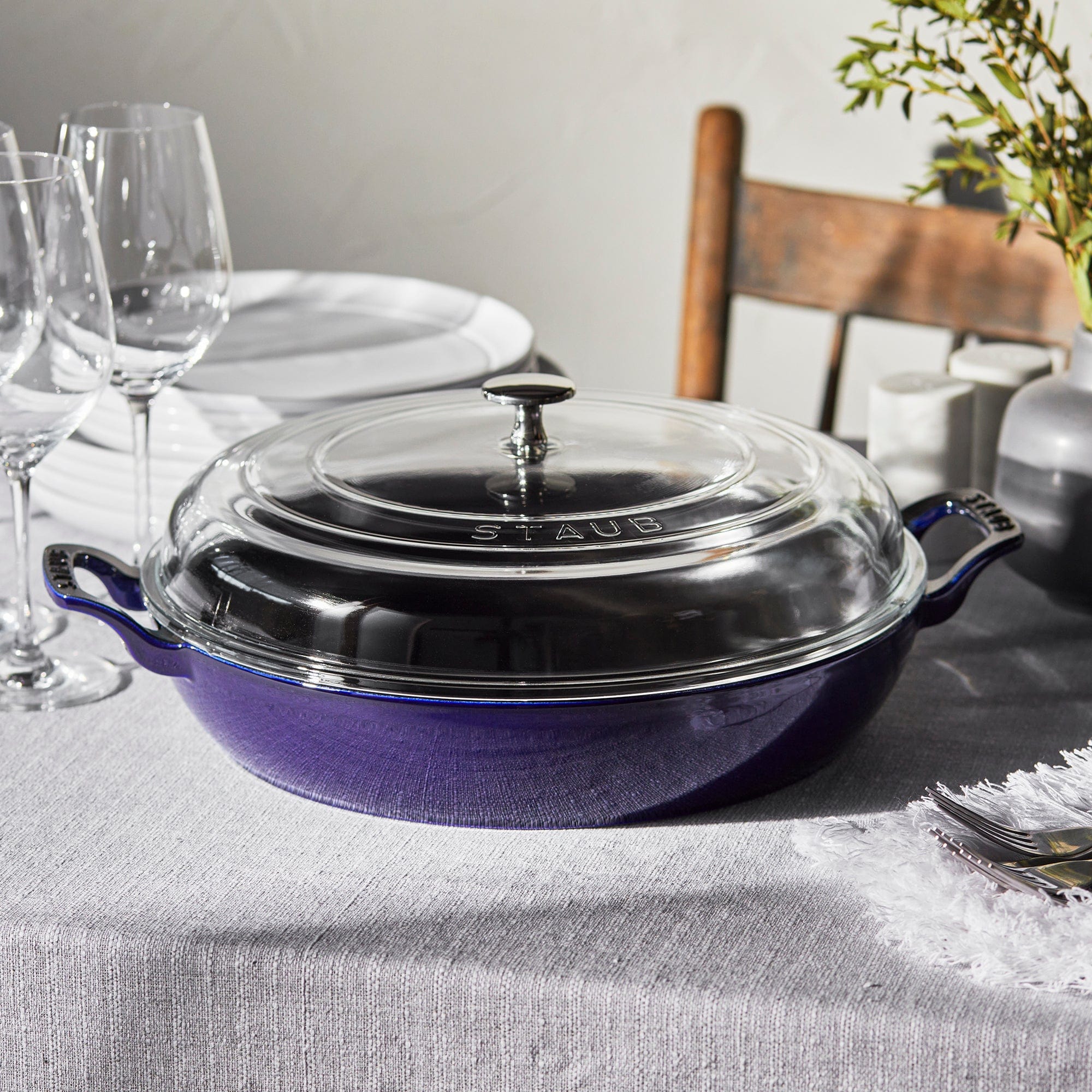 Staub Cast Iron 3.5-qt Braiser with Glass Lid - Dark Blue