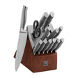 Henckels Modernist 14-pc Self-Sharpening Knife Set with Block, Chef, Paring, Bread, Steak, Dark Brown, Stainless Steel, Walnut