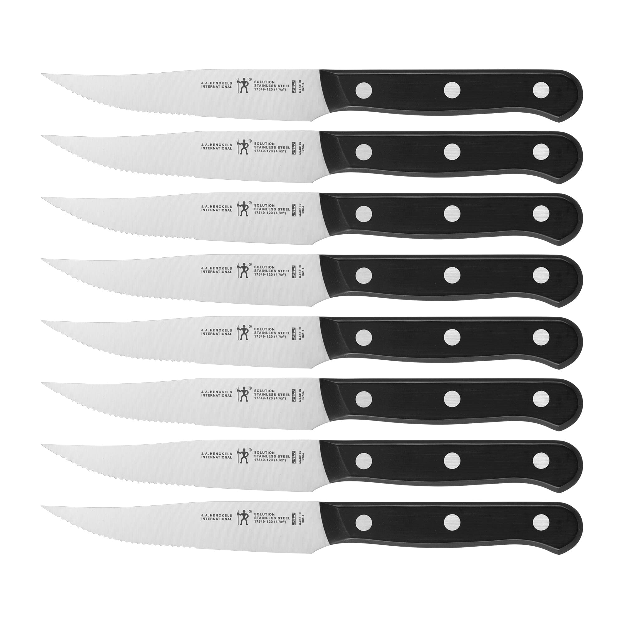 Henckels Solution Steak Knife Set of 8, Black, Stainless Steel