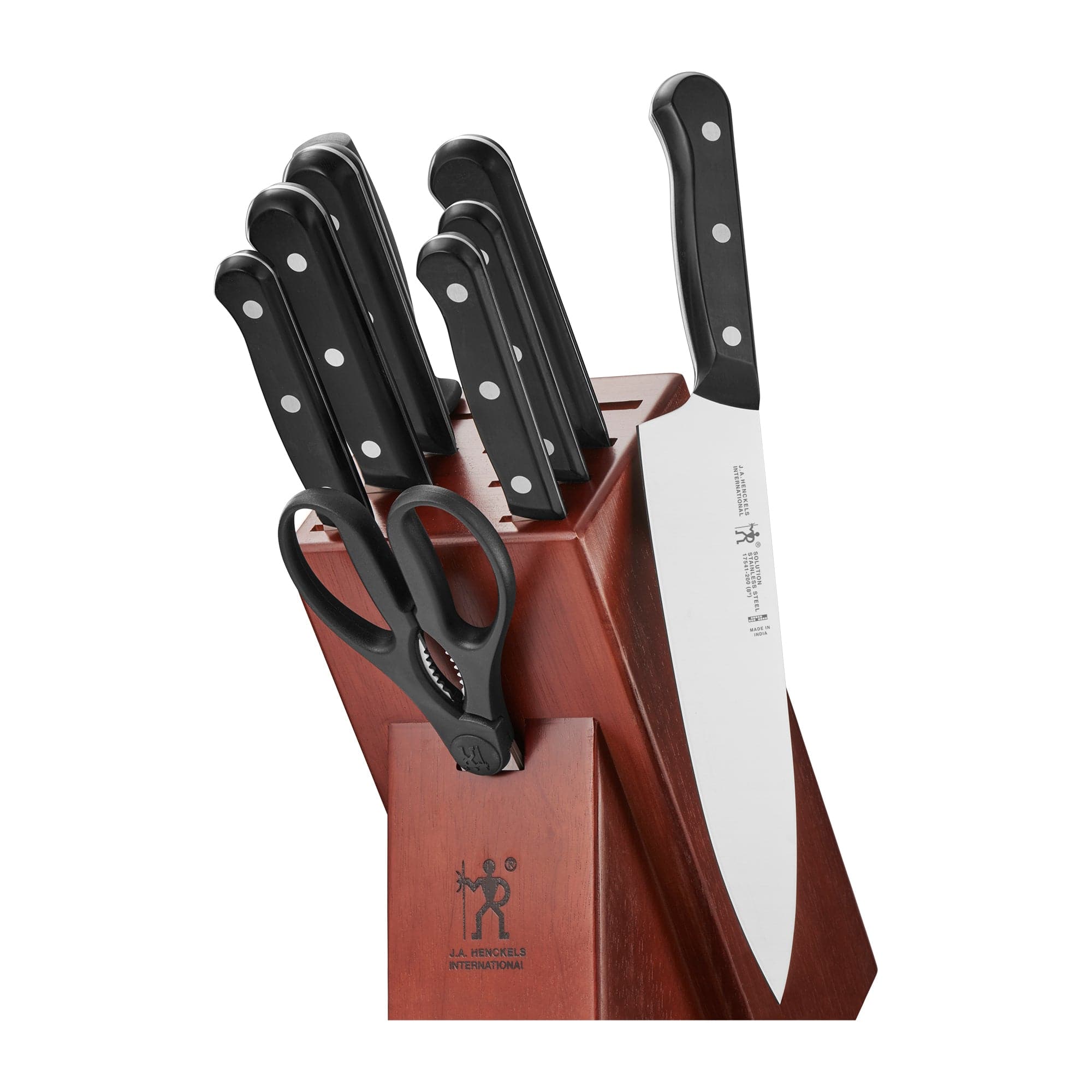 Henckels Solution 10-pc Knife Set with Block, Chef, Paring, Utility, Bread, Black, Stainless Steel