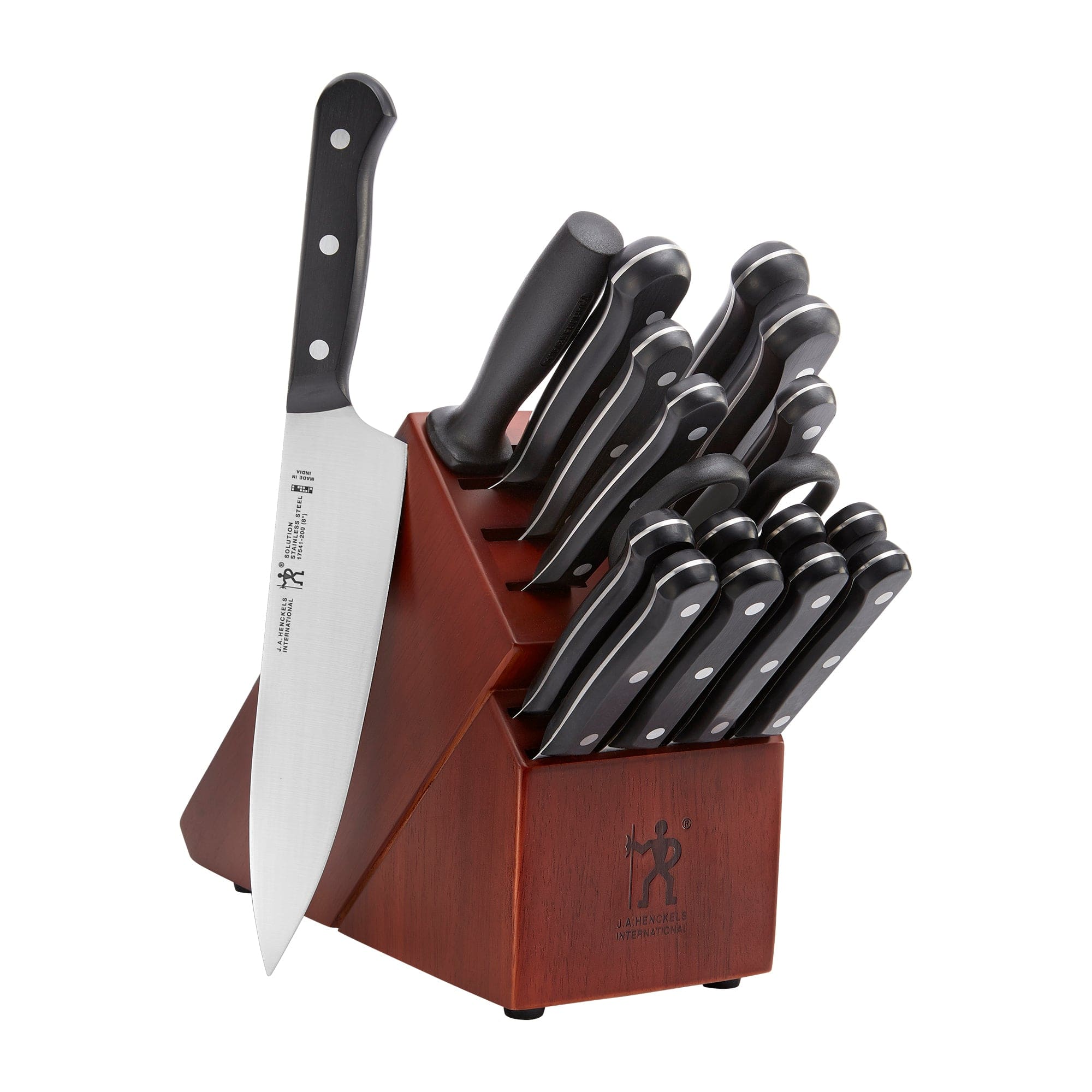 Henckels Razor-Sharp Solution 18-pc Knife Set with Block, Chef, Steak, Utility, Dark Brown, Stainless Steel, German Engineered