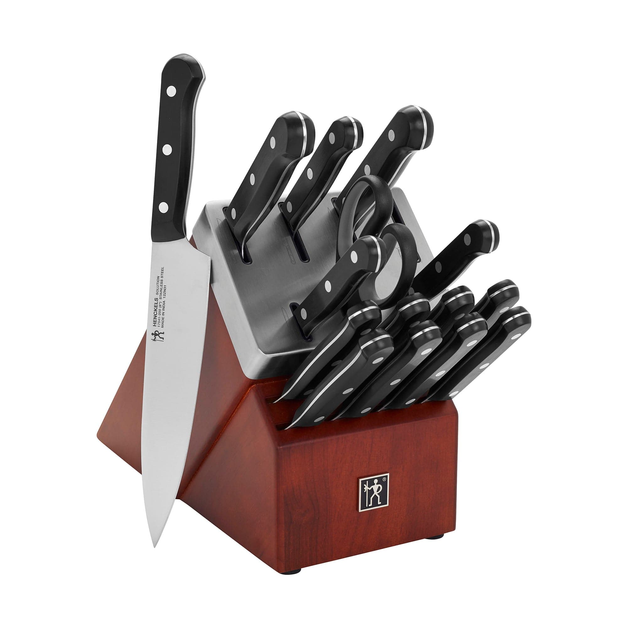 Henckels Razor-Sharp Solution 16-pc Self-Sharpening Knife Block Set, Walnut, German Engineered