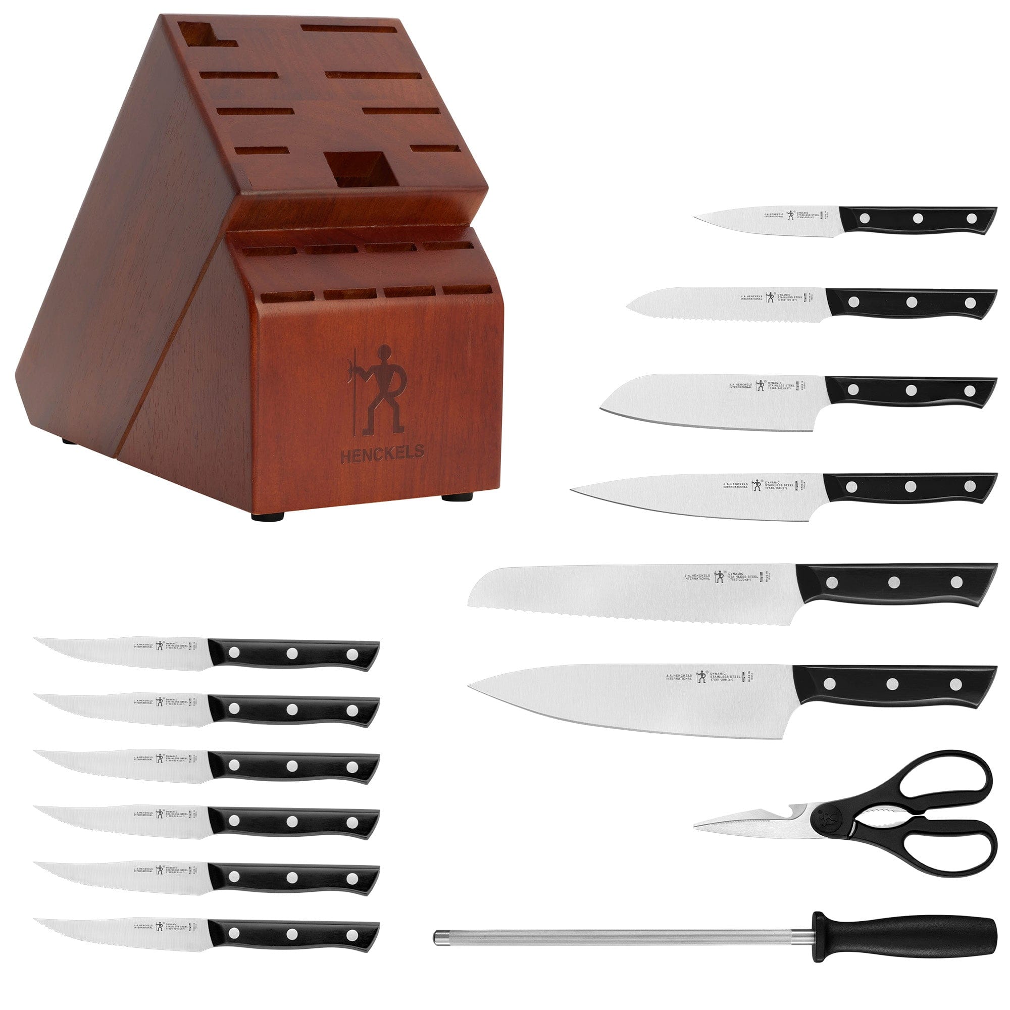 Henckels Dynamic Razor-Sharp 15-pc Knife Set, German Engineered, Chefs Knife, Dark Brown