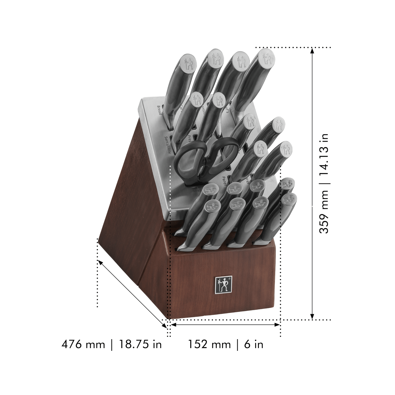 Henckels Graphite 20-pc Self-Sharpening Knife Set with Block, Chef, Paring, Utility, Bread, Steak, Brown