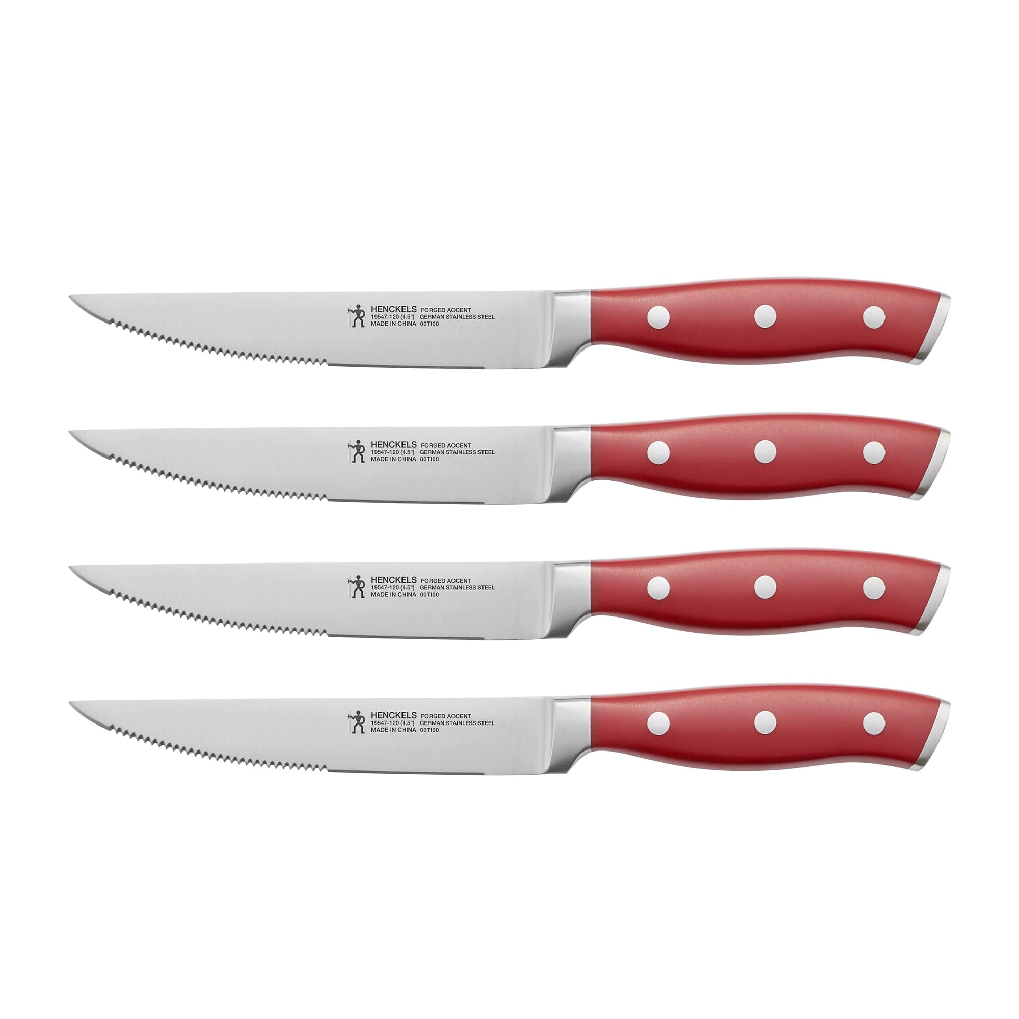 Henckels Forged Accent Set of 4 Steak Knife Set, Red, German Engineered