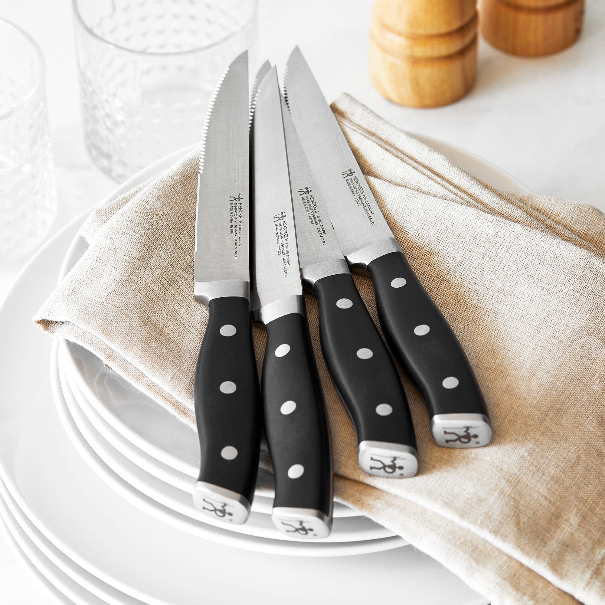 Henckels Forged Accent Set of 4 Steak Knife Set, German Engineered, Black