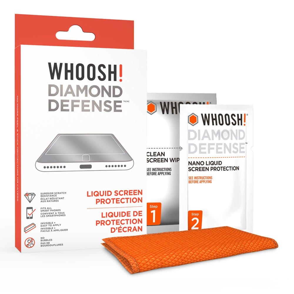 WHOOSH Diamond Defense - Superior Nano Liquid Screen Protector Wipe - Fits All Screens Phones or Tablets