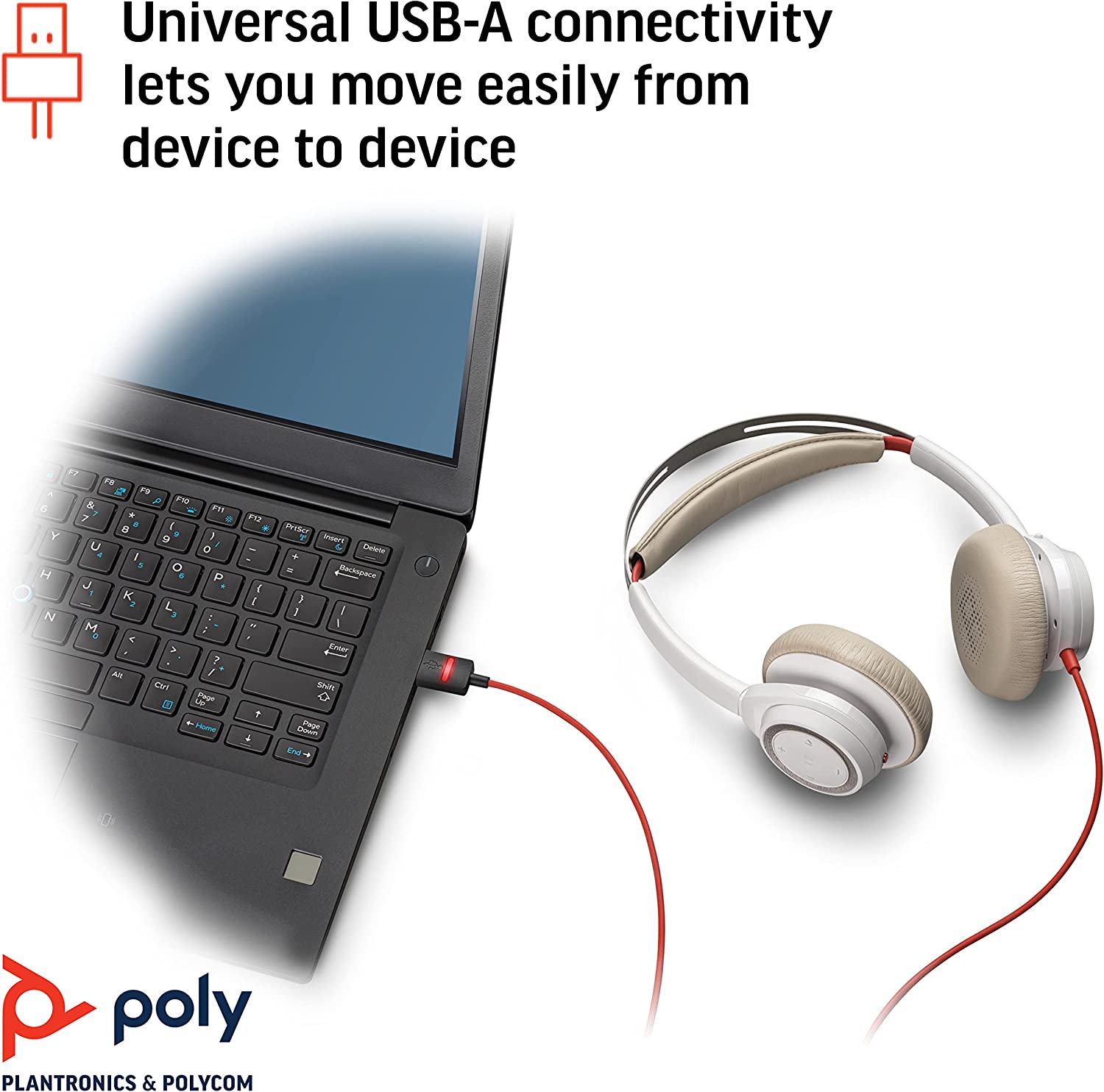 Poly Plantronics 211155-01 Blackwire 7225 Boomless Headset, USB-C, White
