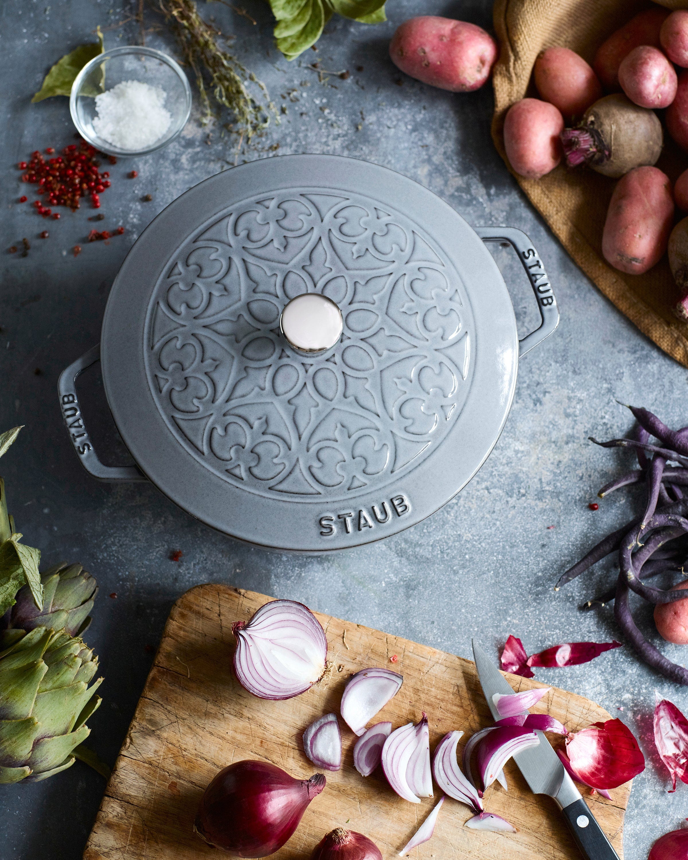 Staub Cast Iron 3.75-qt Essential French Oven with Lilly Lid - Graphite Grey