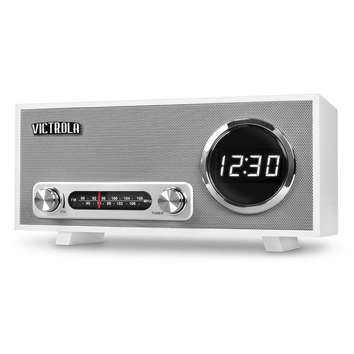 Victrola VC-100WHT Bluetooth Digital Clock Stereo with FM Radio and USB Charging, White