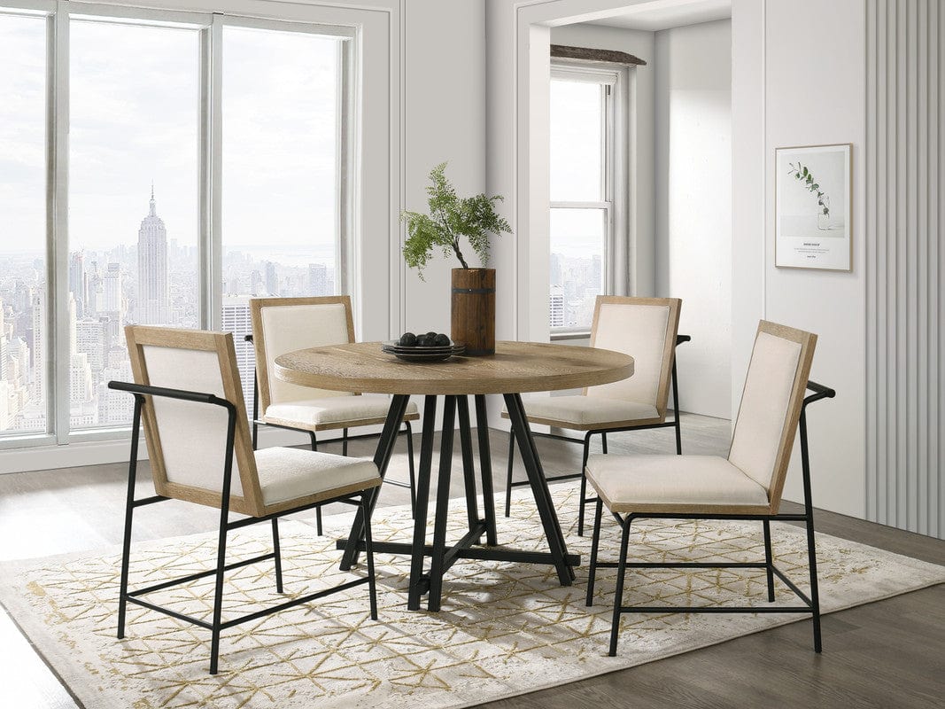 Willow & Hearth Tate Oak Finish 47"W Round Dining Table Set with Cream Color Upholstered Chairs