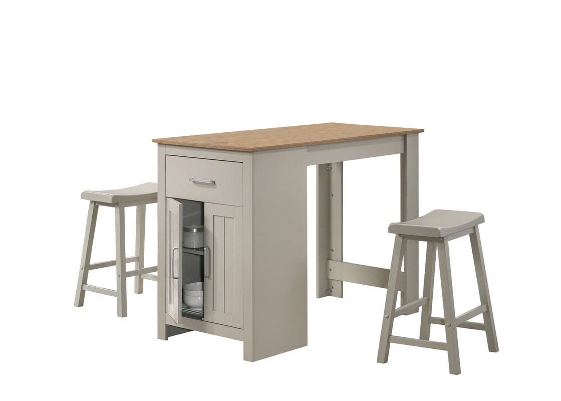 Willow & Hearth Alonzo 47"W Light Gray Small Space Counter Height Dining Table with Cabinet, Drawer, and 2 Ergonomic Counter Stools
