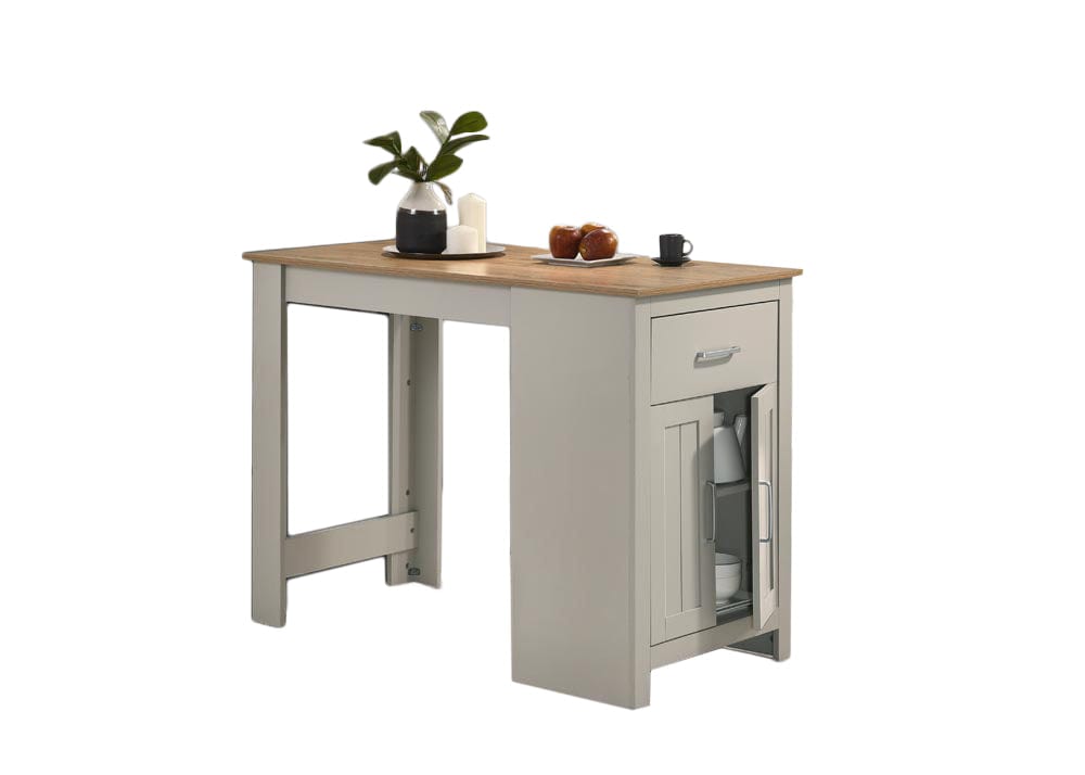 Willow & Hearth Alonzo 47"W Light Gray Small Space Counter Height Dining Table with Cabinet, Drawer, and 2 Ergonomic Counter Stools