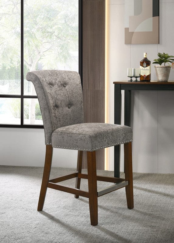 Willow & Hearth Auggie 20.5"W Gray Fabric Counter Height Chair with Nailhead Trim