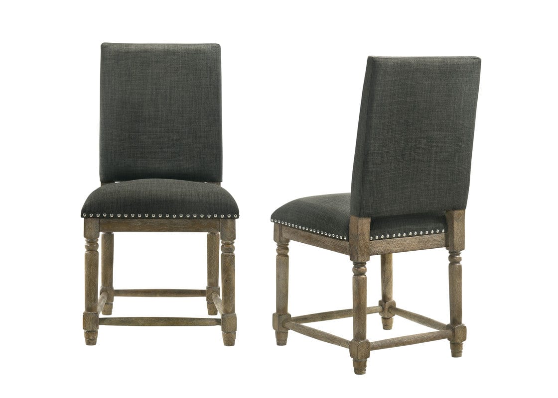Willow & Hearth Everton Set of 2 Gray Fabric 19"W Dining Chair with Nailhead Trim