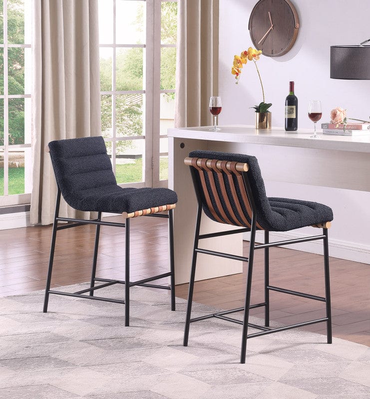 Willow & Hearth Lahni 17.75"W Black Boucle Fabric Counter Height Chair
