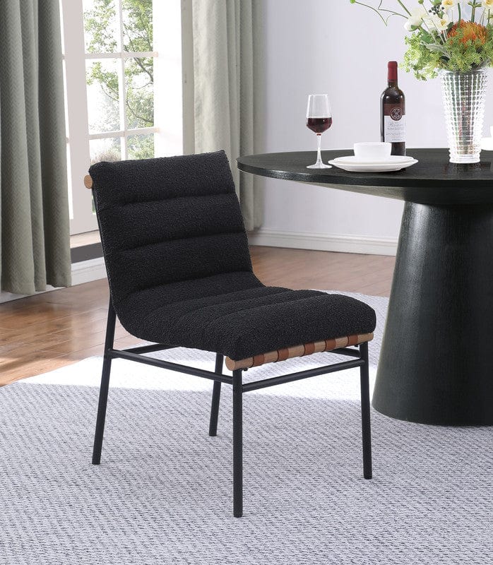 Willow & Hearth Lahni Black Boucle Fabric Set of 2 Dining Chair with Black Iron Legs