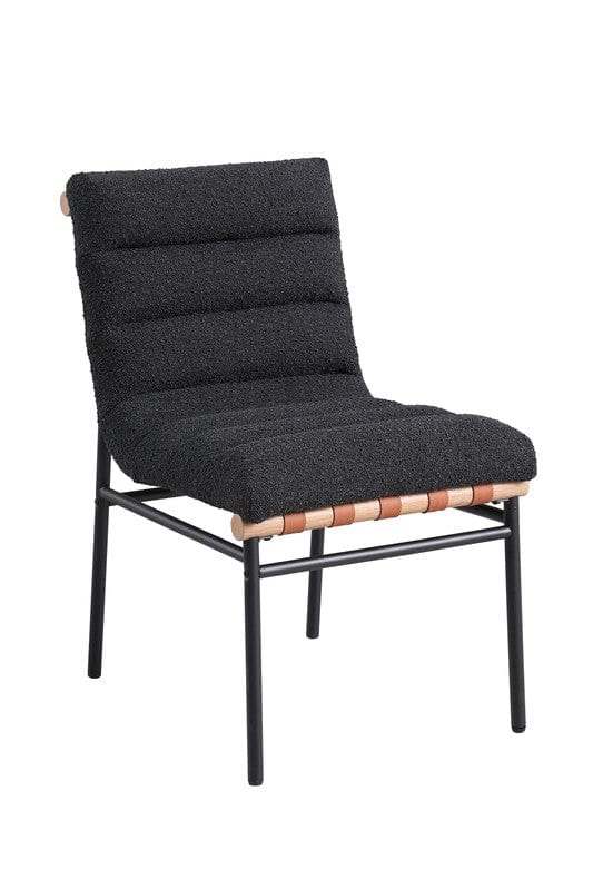 Willow & Hearth Lahni Black Boucle Fabric Set of 2 Dining Chair with Black Iron Legs