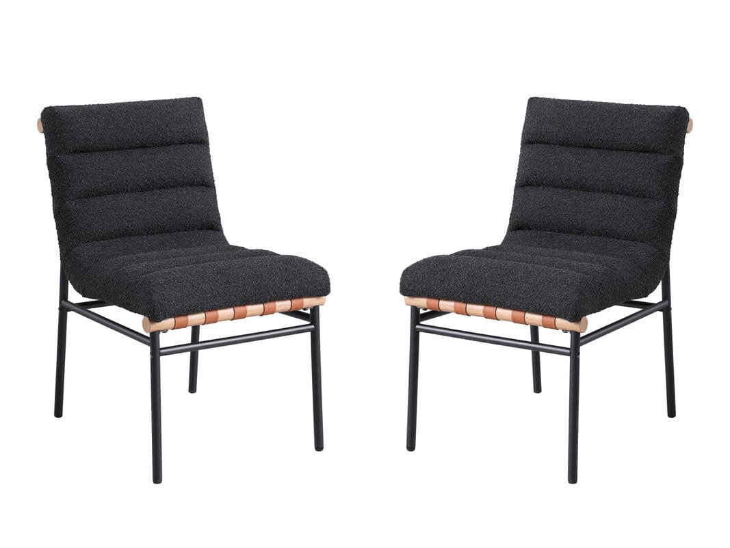 Willow & Hearth Lahni Black Boucle Fabric Set of 2 Dining Chair with Black Iron Legs