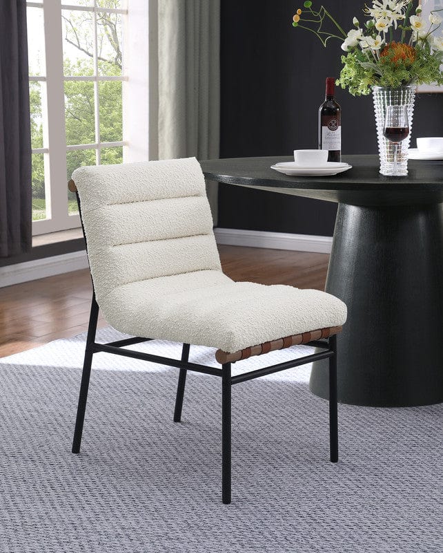 Willow & Hearth Lahni White Boucle Fabric Set of 2 Dining Chair with Black Iron Legs