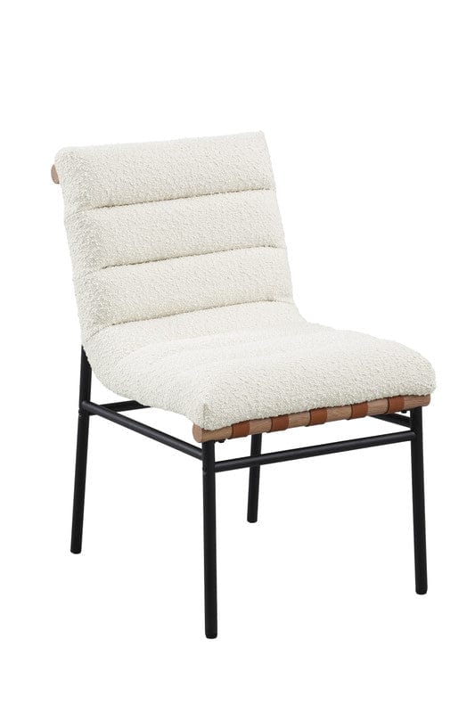 Willow & Hearth Lahni White Boucle Fabric Set of 2 Dining Chair with Black Iron Legs