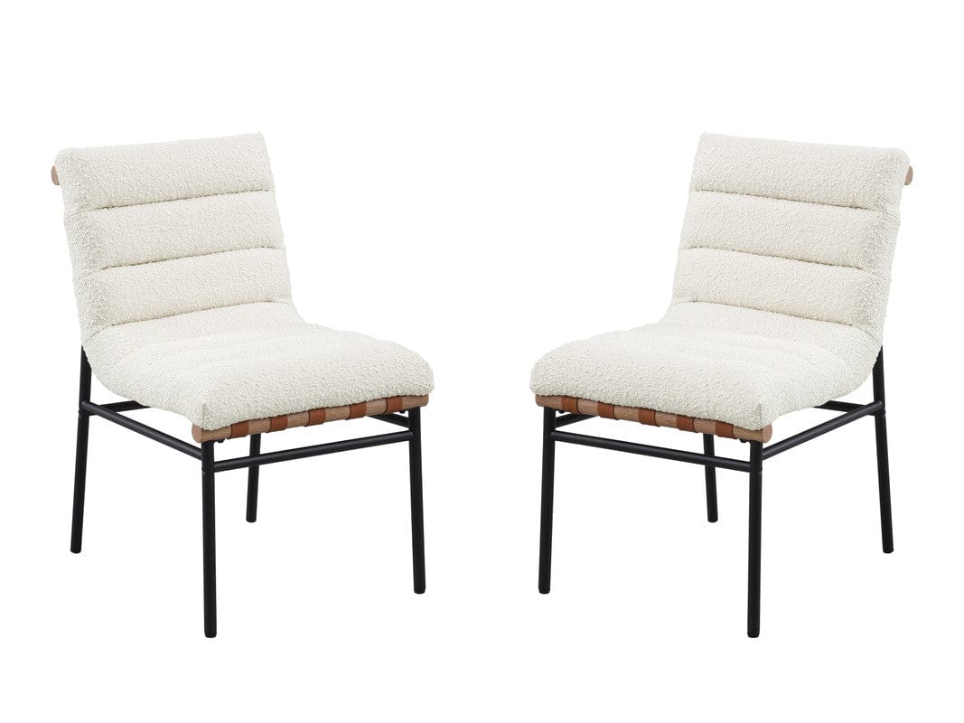 Willow & Hearth Lahni White Boucle Fabric Set of 2 Dining Chair with Black Iron Legs