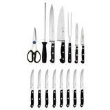 Henckels Classic 16-Piece Knife Block Set, Chef's Knife, Serrated Utility Knife, Bread Knife, Steak Knives, Black