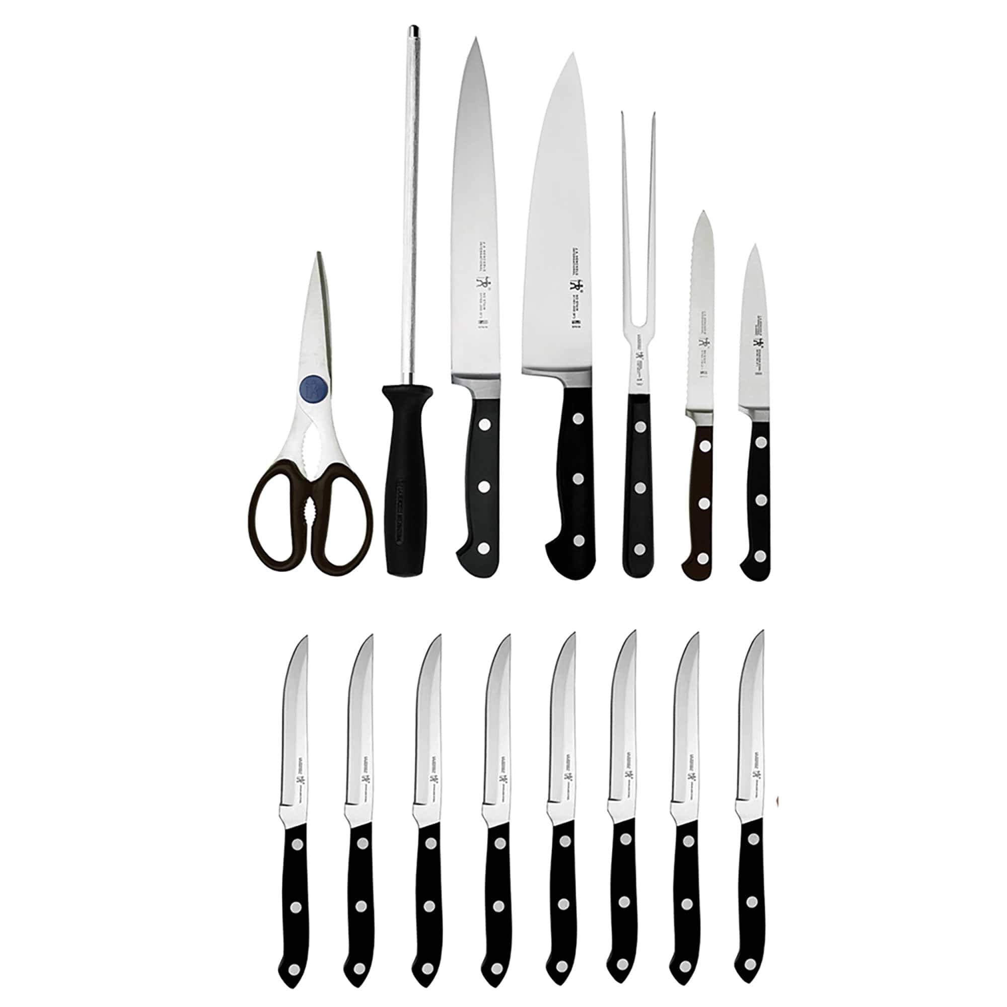 Henckels Classic 16-Piece Knife Block Set, Chef's Knife, Serrated Utility Knife, Bread Knife, Steak Knives, Black