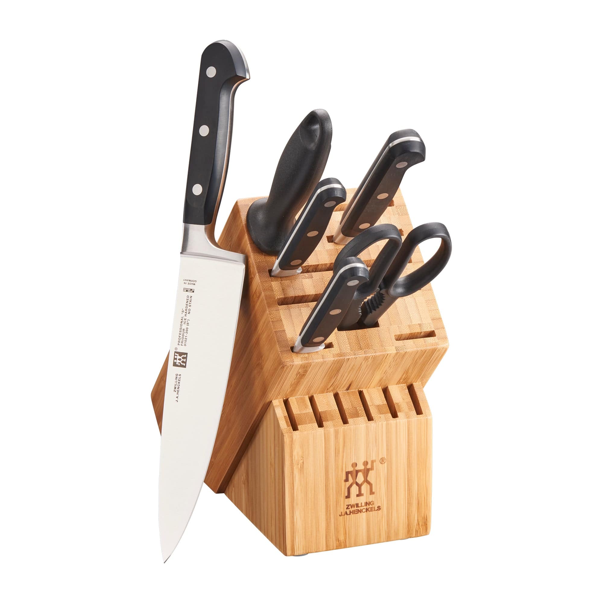 Zwilling Professional S Knife Set with Block, Chefs Knife, Serrated Utility Knife, 7 Piece, Bamboo