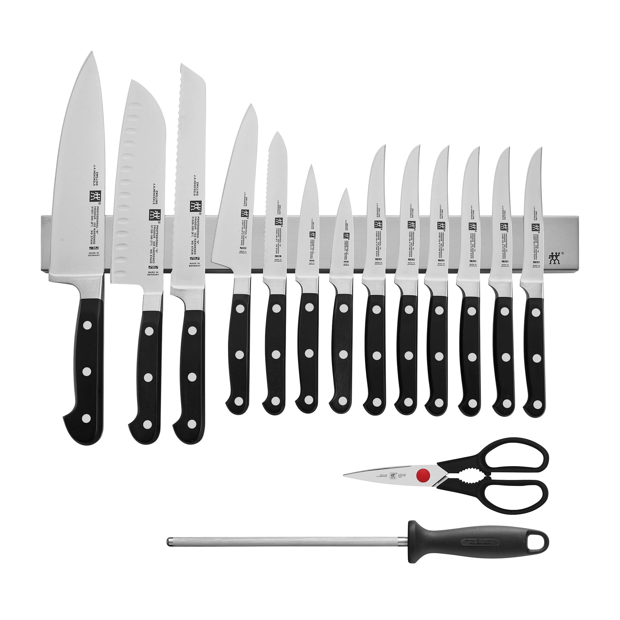 Zwilling Professional "S" 16-pc Knife Set With 17.5" Stainless Magnetic Knife Bar