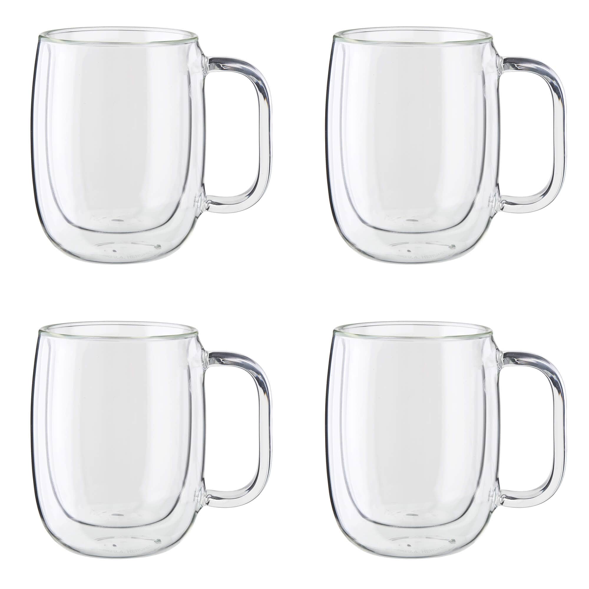 Zwilling Sorrento Plus 4-pc Double Wall Glass Coffee Mugs, Insulated Coffee Mug, Clear