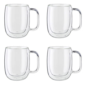 Zwilling Sorrento Plus 4-pc Double Wall Glass Coffee Mugs, Insulated Coffee Mug, Clear