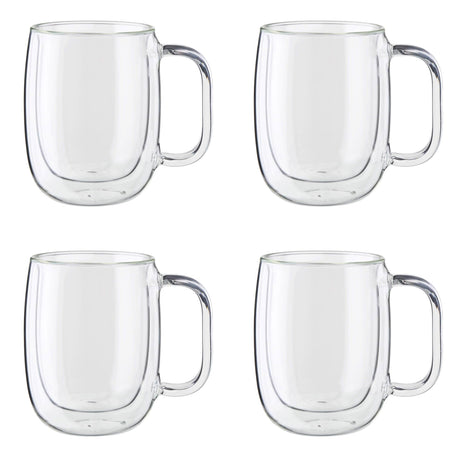Zwilling Sorrento Plus 4-pc Double Wall Glass Coffee Mugs, Insulated Coffee Mug, Clear