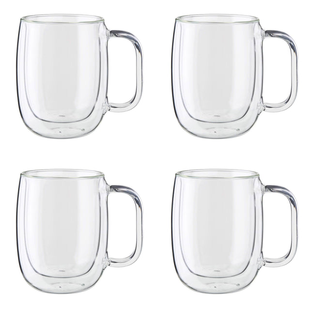 Zwilling Sorrento Plus 4-pc Double Wall Glass Coffee Mugs, Insulated Coffee Mug, Clear