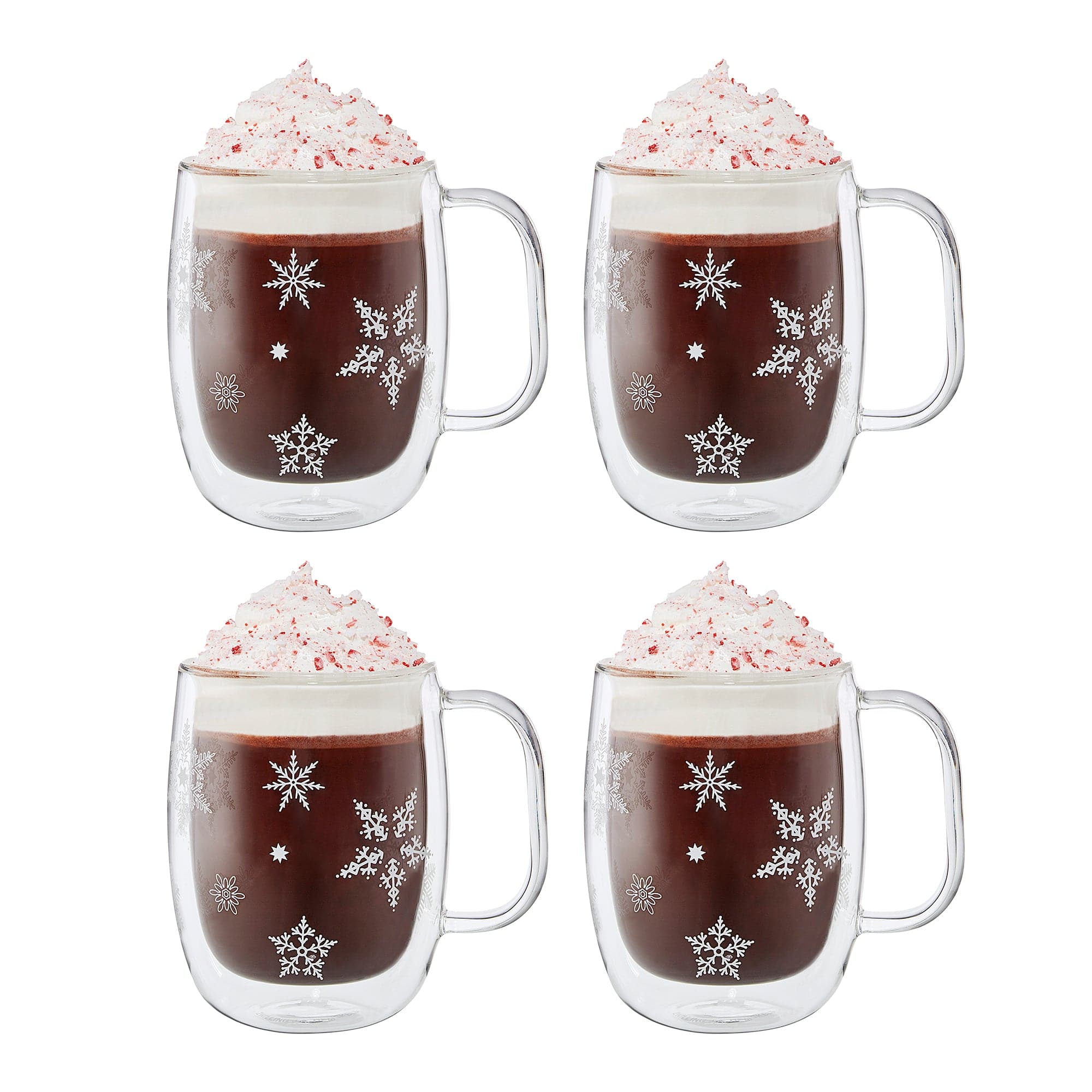 Zwilling Sorrento Double Wall Glass Snowflake Coffee Mugs, Set of 4, 12oz. Each