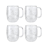 Zwilling Sorrento Double Wall Glass Snowflake Coffee Mugs, Set of 4, 12oz. Each