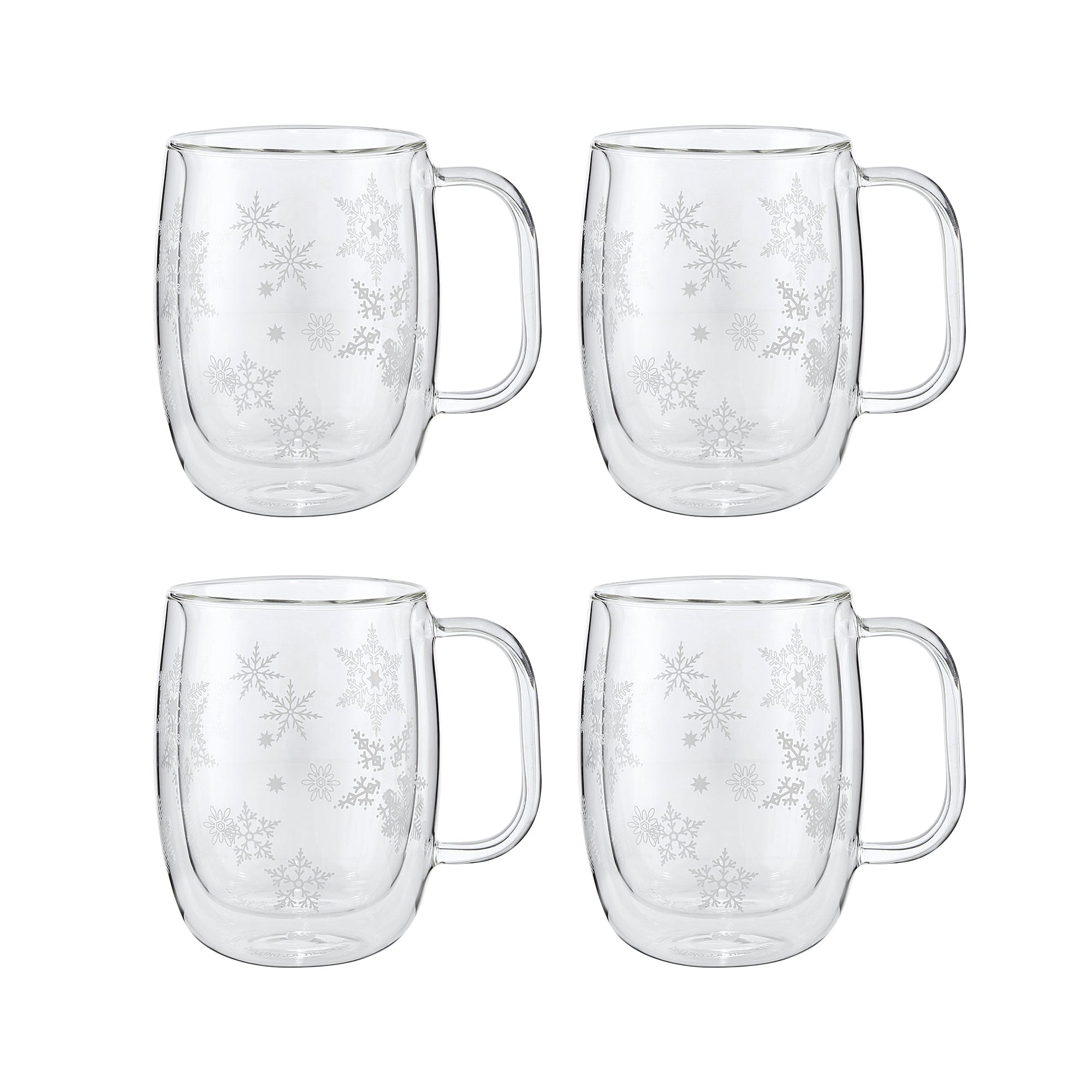 Zwilling Sorrento Double Wall Glass Snowflake Coffee Mugs, Set of 4, 12oz. Each