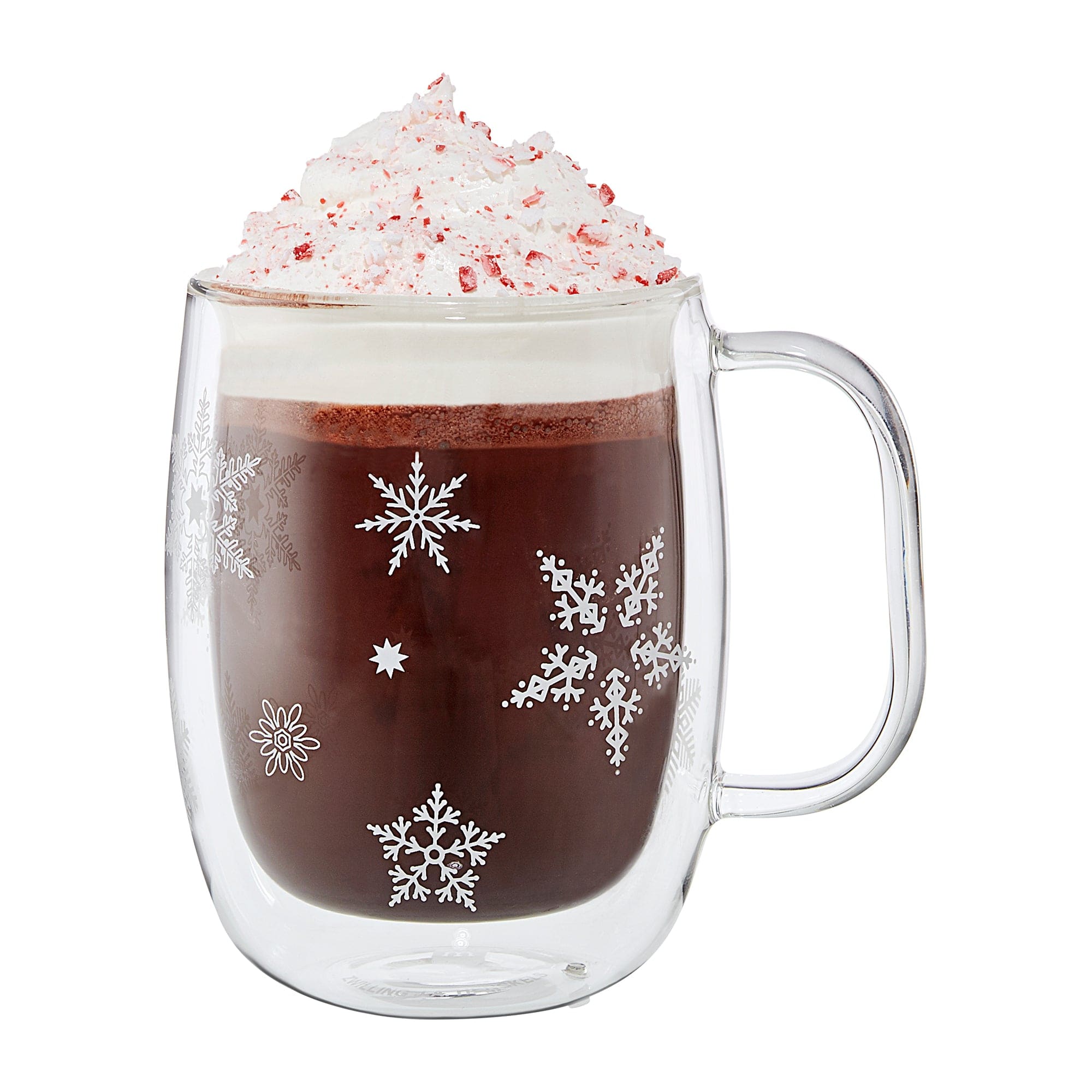 Zwilling Sorrento Double Wall Glass Snowflake Coffee Mugs, Set of 4, 12oz. Each