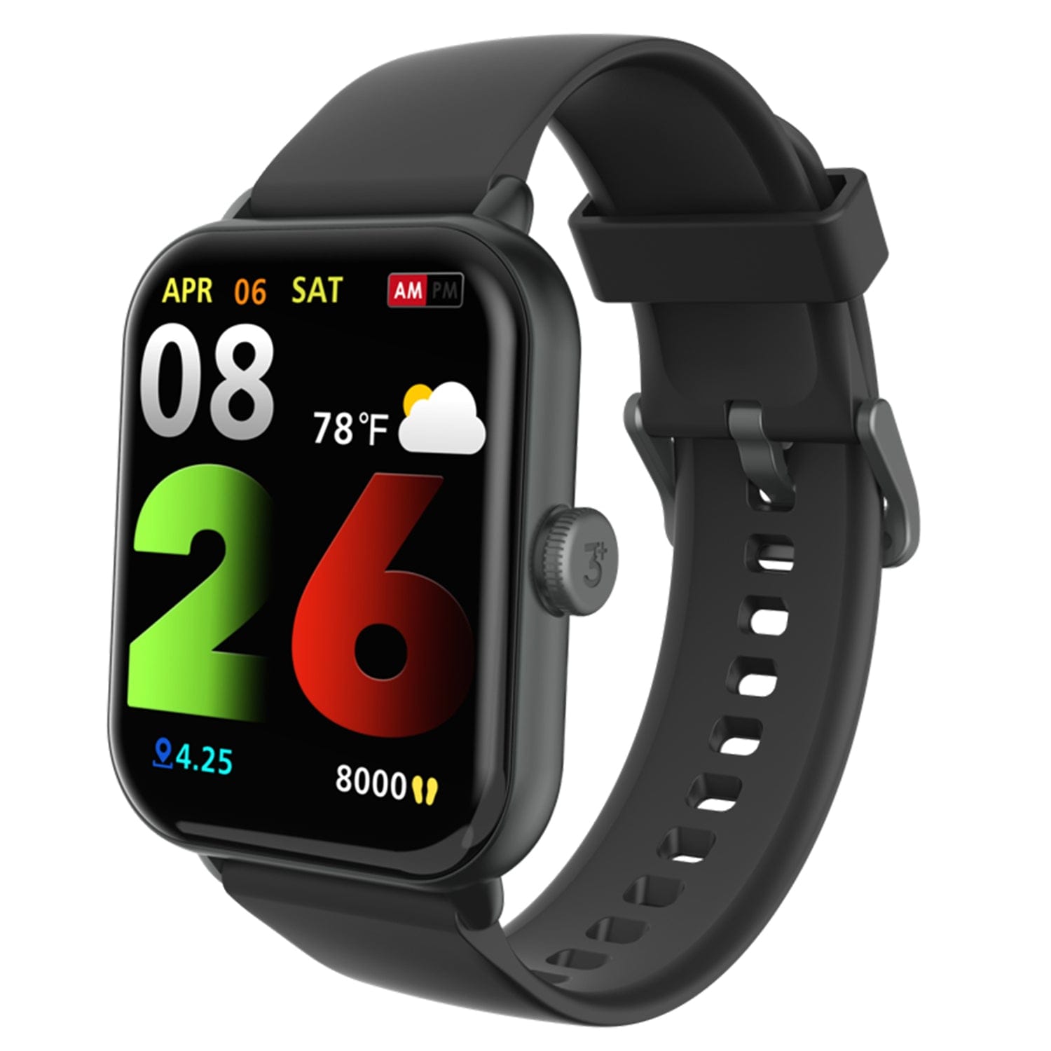 3Plus Vibe Lite BT Smartwatch with 1.96" Color Touch Screen, Bluetooth Calling, Heart Rate/Blood Oxygen/Sleep, 24 Workouts, and IP68 Water-Resistant