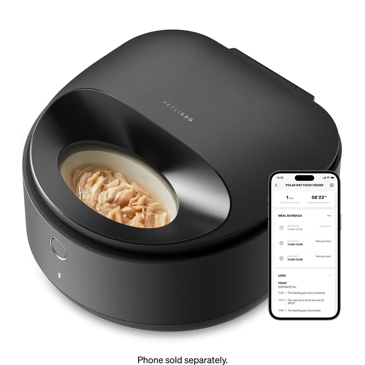 Petlibro Polar App Control Smart Wet Food Pet Feeder, 3 Meals, Anti-Pinch, Black - Certified Refurbished
