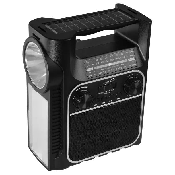Supersonic 7-Watt Portable Rechargeable Bluetooth Speaker with AM/FM/SW Radio, Solar Panel, LED Light and Lantern, USB/microSD/Aux, SC-1175ER