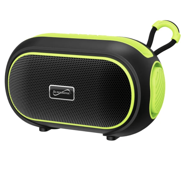 Supersonic 7-Watt-RMS VIBE!! DOCK Portable Bluetooth Rechargeable Speaker with Phone Holder, TWS, FM, USB/microSD Inputs, Strap, Green