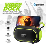 Supersonic 7-Watt-RMS VIBE!! DOCK Portable Bluetooth Rechargeable Speaker with Phone Holder, TWS, FM, USB/microSD Inputs, Strap, Green