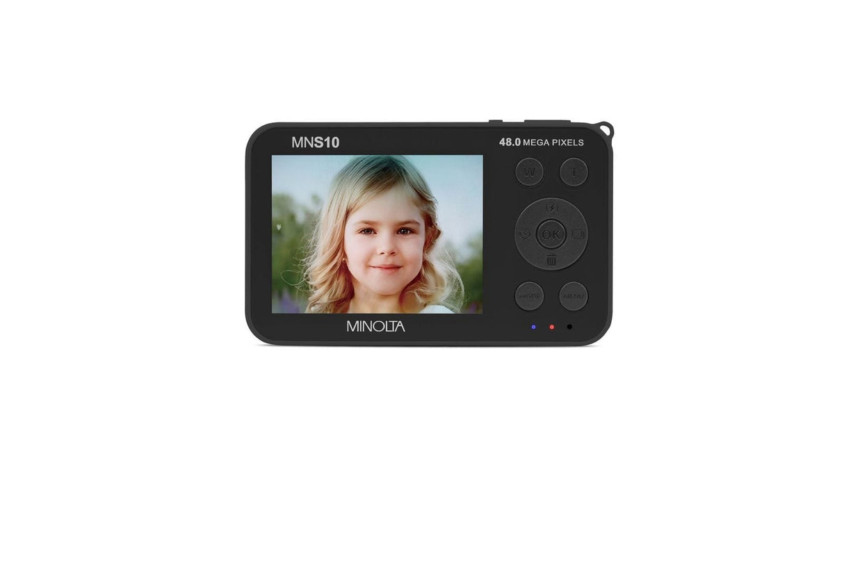 Minolta MNS10 Super Slim 48MP Digital Camera, 4K Ultra HD Video, AI Filters, Black