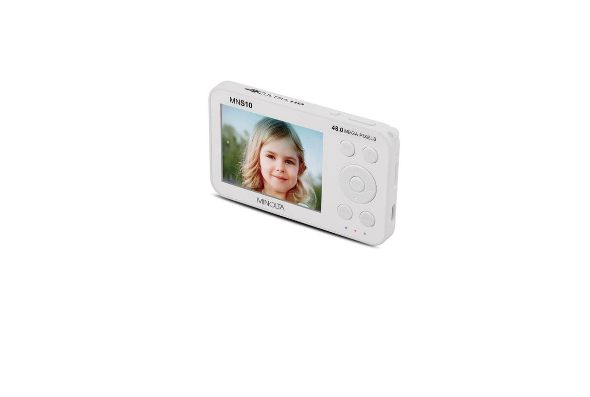 Minolta MNS10 Super Slim 48MP Digital Camera, 4K Ultra HD Video, AI Filters, White