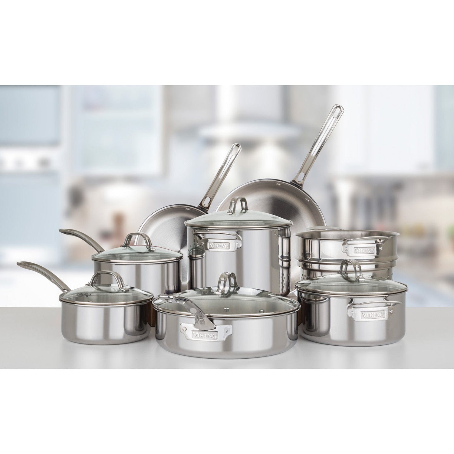 Viking 3-Ply 13-pc Stainless Steel Cookware Set with Glass Lids
