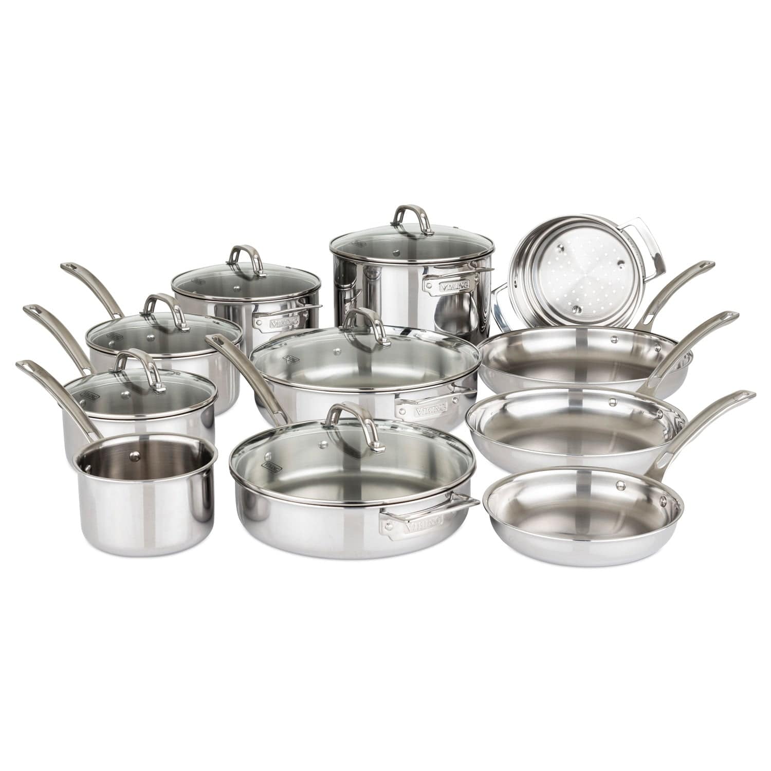 Viking 3-Ply 17-pc Stainless Steel Cookware Set with Glass Lids