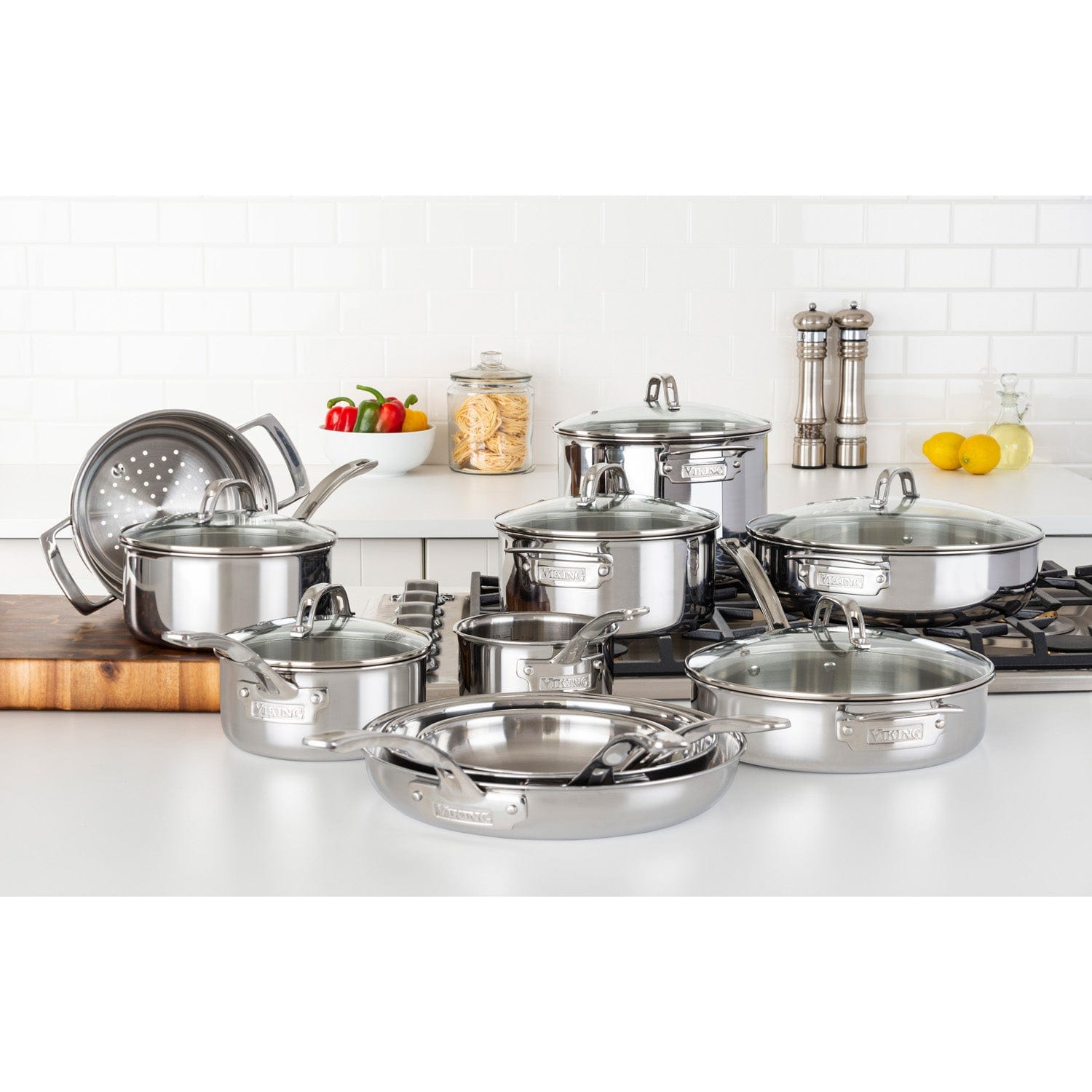 Viking 3-Ply 17-pc Stainless Steel Cookware Set with Glass Lids